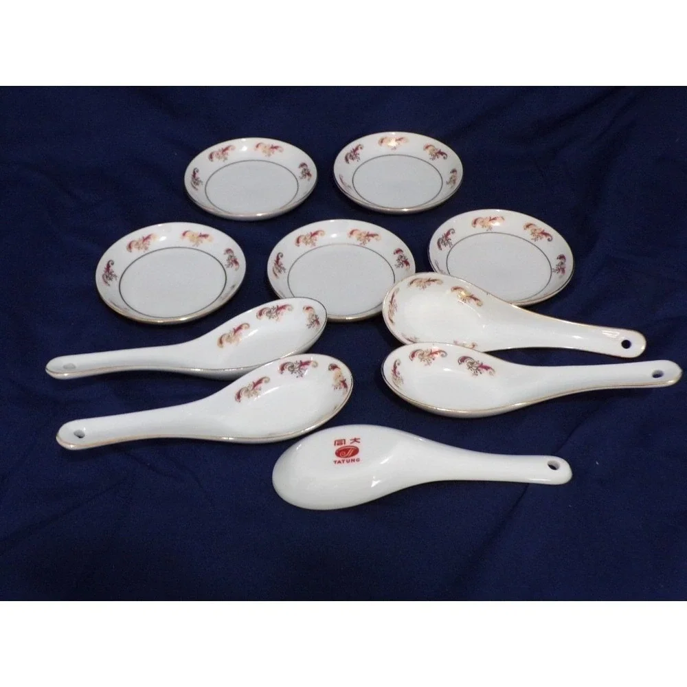 Vintage Tatung Bone China Dinnerware Dipping‎ Bowl & Spoons 10 Piece Set